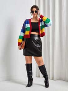 SHEIN Unity Plus Striped Button Front Cardigan - Multicolor - View 3