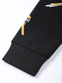 Manfinity Men Slogan Graphic Sweatshirt & Drawstring Waist Sweatpants - Black - View 3