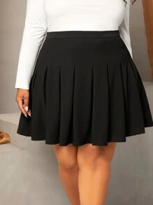 SHEIN CURVE+ Falda fruncido unicolor - Negro - Ver 4