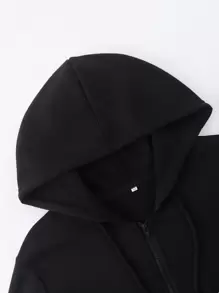 Manfinity Homme Men Letter Graphic Zip Up Drawstring Hooded Sweatshirt Without Tee, Going Out Zipper Black Long Sleeve Casual Hoodie, For Friends, Husband, Boyfriend Gifts - Black - View 6