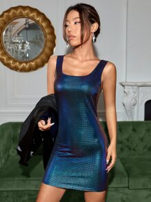 Metallic Bodycon Dress - Purple - View 6