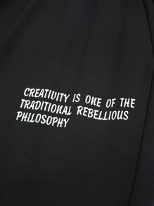 Manfinity Men Slogan Graphic Sweatshirt & Drawstring Waist Sweatpants - Black - View 5