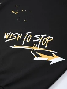 Manfinity Men Slogan Graphic Sweatshirt & Drawstring Waist Sweatpants - Black - View 6