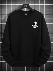 Manfinity Men's Casual Oversized Alien Printed Sweatshirt - Black - View 2