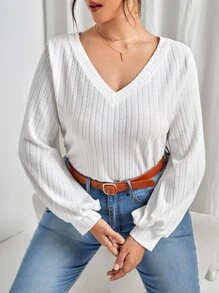 SHEIN LUNE Áo thun Plus size màu trơn Giải trí - trắng - Xem 1