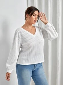 SHEIN LUNE Áo thun Plus size màu trơn Giải trí - trắng - Xem 3