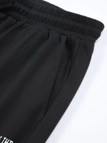 Manfinity Men Slogan Graphic Sweatshirt & Drawstring Waist Sweatpants - Black - View 8