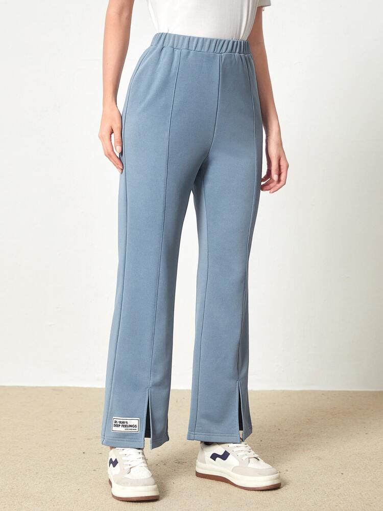 Letter Patched Split Hem Sweatpants
