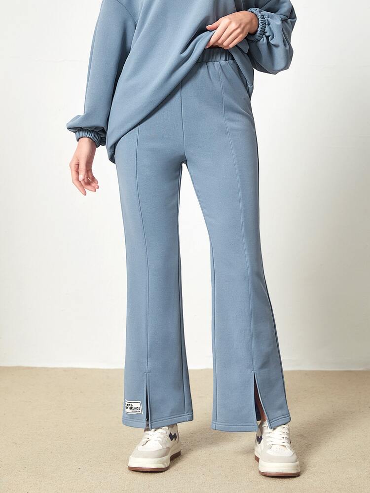Letter Patched Split Hem Sweatpants