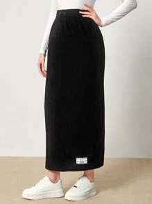 Mulvari Falda con detalle de parche y cintura con cordón - Negro - Ver 4