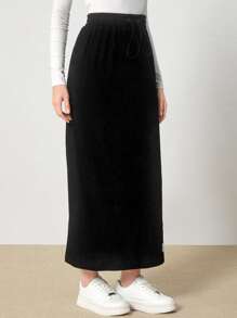 Mulvari Falda con detalle de parche y cintura con cordón - Negro - Ver 5