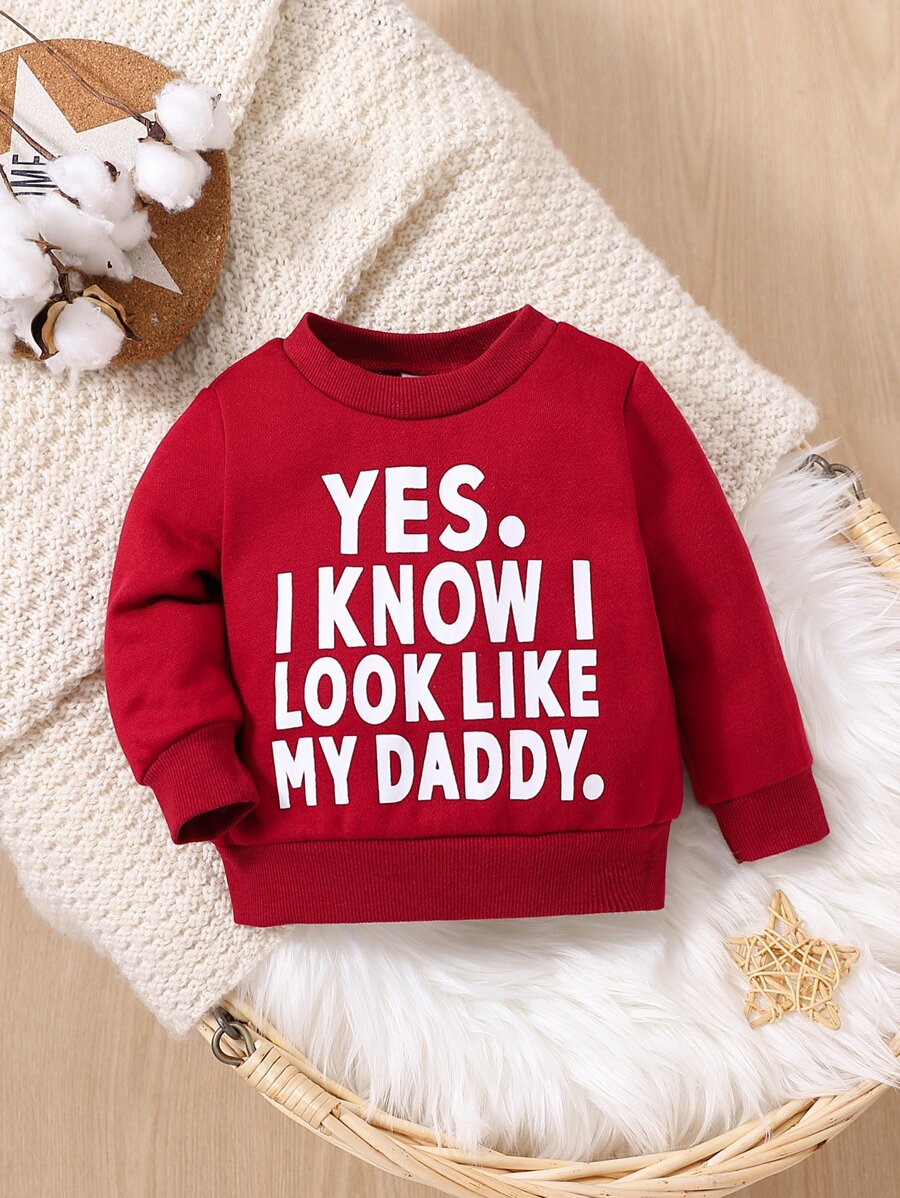 Baby Slogan Graphic Sweatshirt - Burgundy - View 1
