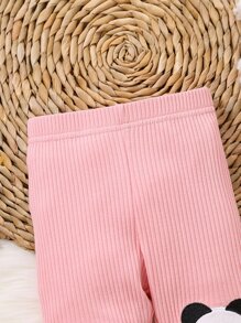 Bebé Leggings panda con bordado tejido de canalé - Rosa - Ver 4