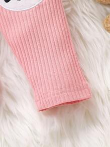 Bebé Leggings panda con bordado tejido de canalé - Rosa - Ver 5