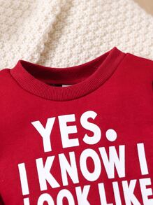 Baby Slogan Graphic Sweatshirt - Burgundy - View 4