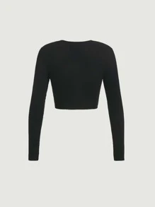 SHEIN MOD Letter Patched Detail Crop Tee - Black - View 5