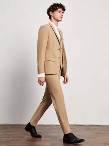 GENTILAND Men Single Breasted Blazer With Vest & Trousers - Brown - View 3
