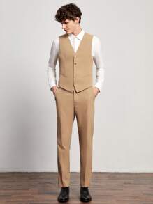 GENTILAND Men Single Breasted Blazer With Vest & Trousers - Brown - View 4