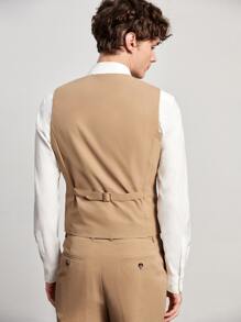 GENTILAND Men Single Breasted Blazer With Vest & Trousers - Brown - View 6