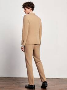 GENTILAND Men Single Breasted Blazer With Vest & Trousers - Brown - View 7