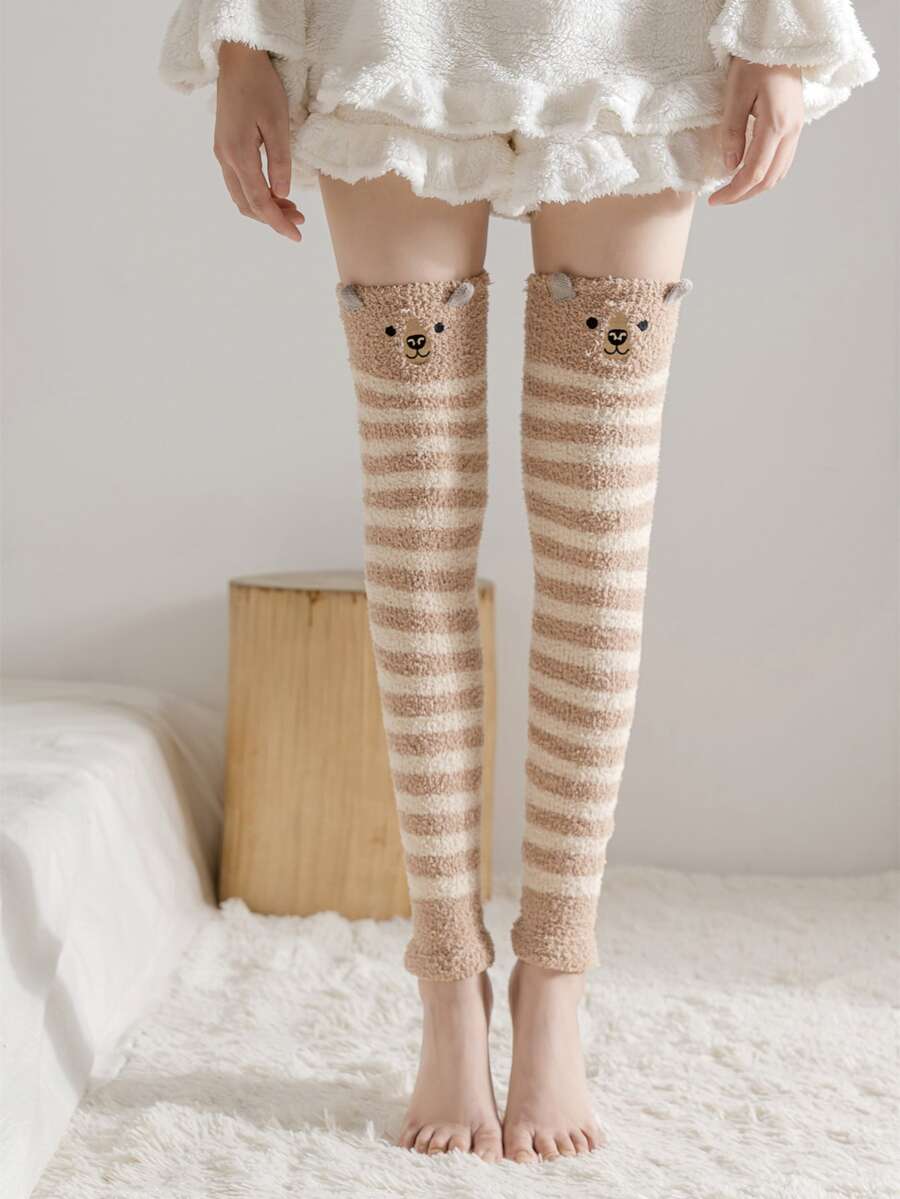 Polaina con patrón de rayas con bordado de dibujos animados - Multicolor - Ver 1