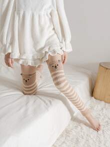 Polaina con patrón de rayas con bordado de dibujos animados - Multicolor - Ver 4