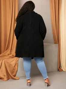 SHEIN CURVE+ Plus Double Breasted Teddy Coat - Black - View 3
