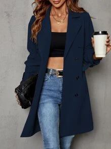 SHEIN Privé 雙排釦西裝領腰帶風衣外套