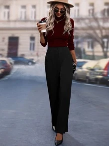 Chiquease Quần nữ Dây kéo màu trơn Giải trí - màu đen - Xem 4