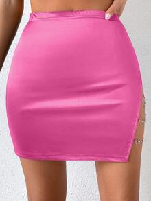 SHEIN SXY Chain Linked High Waist Skirt - Hot Pink - View 3
