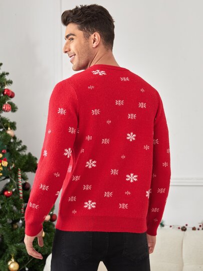 Manfinity ModaGents Hombres 1 pieza Jersey con patrón de navidad divertida alce & copo de nieve