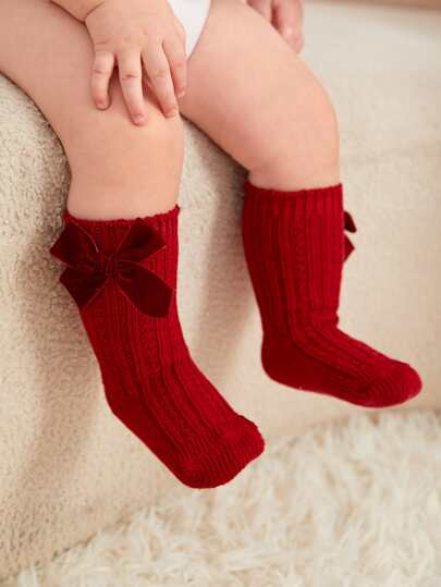 聖誕1雙嬰兒蝴蝶結裝飾襪子