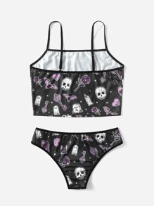 骷髏和花卉印花內衣套裝 - 彩色 - 查看 2