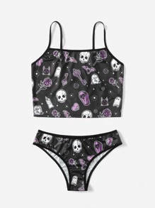 骷髏和花卉印花內衣套裝 - 彩色 - 查看 4