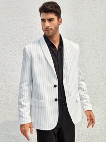 Manfinity Men Striped Shawl Collar Blazer - White - View 1
