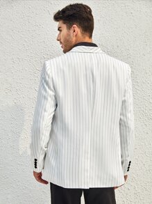 Manfinity Men Striped Shawl Collar Blazer - White - View 2