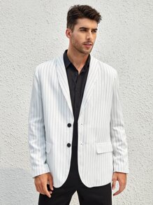 Manfinity Men Striped Shawl Collar Blazer - White - View 3