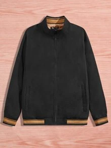 Manfinity VCAY 宽松男式泰迪内衬拉链休闲夹克，长袖 - 黑色 - 查看 3