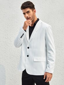 Manfinity Men Striped Shawl Collar Blazer - White - View 6