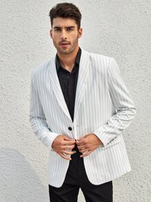 Manfinity Men Striped Shawl Collar Blazer - White - View 7