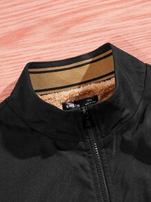 Manfinity VCAY 宽松男式泰迪内衬拉链休闲夹克，长袖 - 黑色 - 查看 4