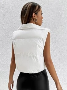 SHEIN PETITE Zip  Vest Coat - White - View 2