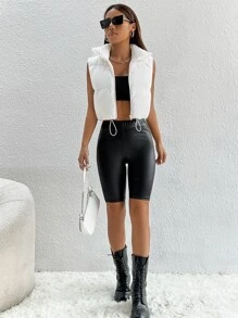 SHEIN PETITE Zip  Vest Coat - White - View 6