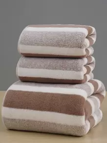 1 件装珊瑚绒柔软条纹浴巾或手巾纤维吸水柔软家用浴室或沙滩度假毛巾多种尺寸可选请选择您最喜欢的一款家居浴室装饰 - 彩色 - 查看 1