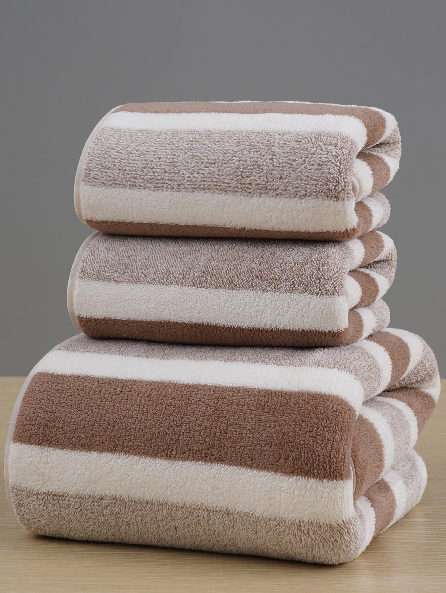 1 件装珊瑚绒柔软条纹浴巾或手巾纤维吸水柔软家用浴室或沙滩度假毛巾多种尺寸可选请选择您最喜欢的一款家居浴室装饰 - 彩色 - 查看 1