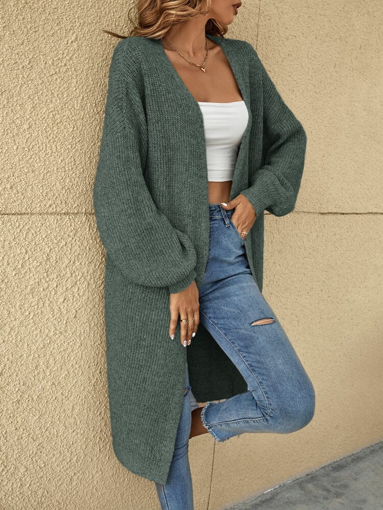 Drop Shoulder Ribbed Knit Duster Cardigan,Long Sleeve Tops In Fall/Winter