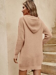 SHEIN LUNE Ladies áo len váy Dây kéo màu trơn Giải trí - Màu be - Xem 2