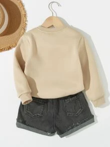 Young Girl 1pc Slogan Graphic Pullover - Khaki - View 2