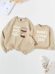 Young Girl 1pc Slogan Graphic Pullover - Khaki - View 3