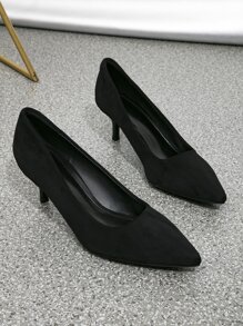Minimalist Point Toe Heeled Court Pumps - Black - View 2